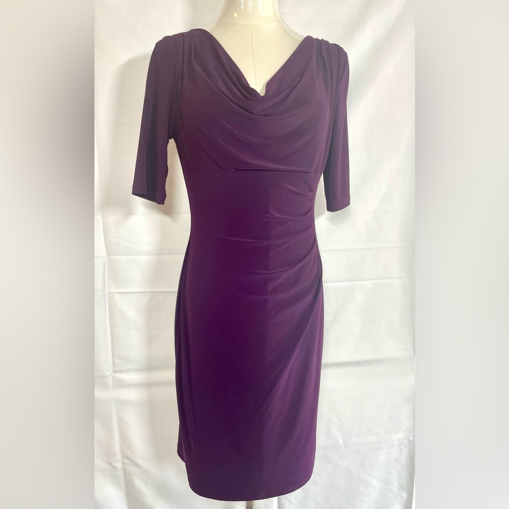 Lauren Ralph Lauren berry purple scoop neck 3/4 sleeve stretch mid dress size 6p